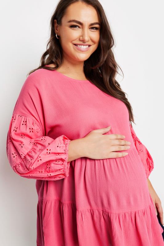 BUMP IT UP MATERNITY Plus Size Pink Broderie Top | Yours Clothing 4