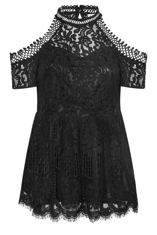 YOURS LONDON Plus Size Black Cold Shoulder Lace Peplum Top | Yours Clothing 6