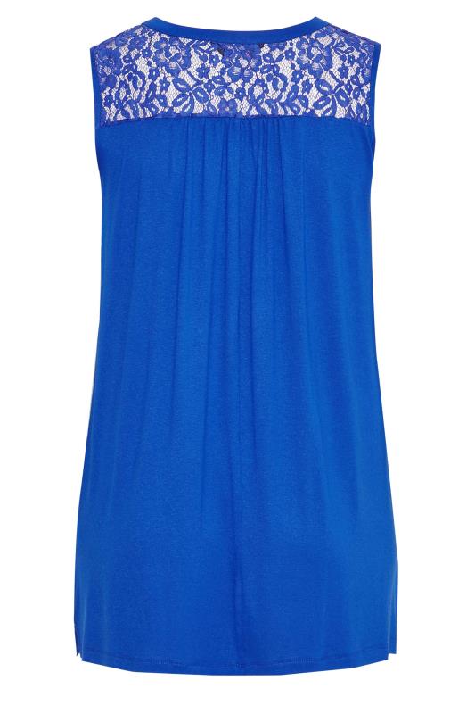 Plus Size Cobalt Blue Lace Insert Button Down Vest Top | Yours Clothing 6