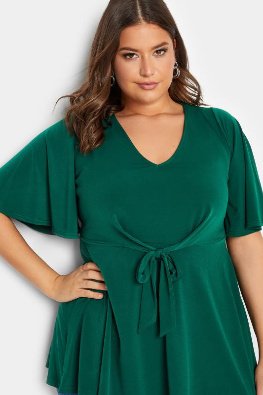 YOURS LONDON Plus Size Green Tie Front Angel Sleeve Top | Yours Clothing 4
