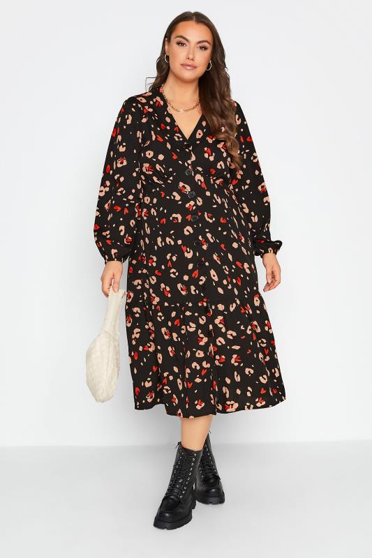 Plus Size Black Leopard Print Button Through Dress | Yours Clothing 2