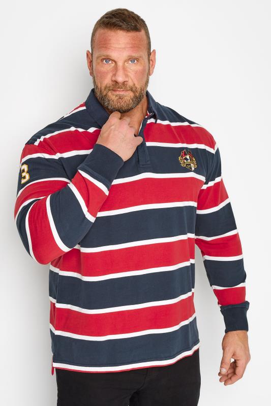 RAGING BULL Big & Tall Navy Blue & Red Stripe Rugby Polo Shirt | BadRhino 1
