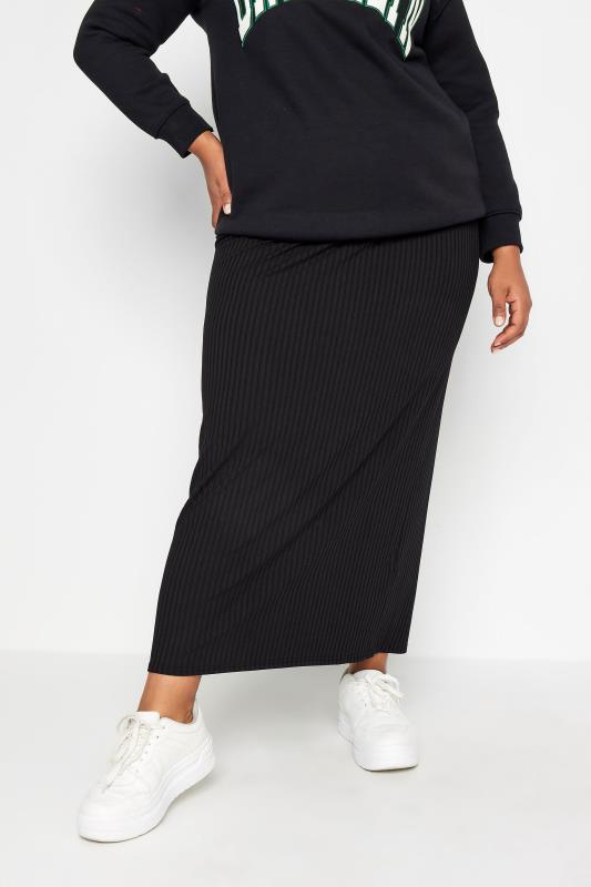  Tallas Grandes YOURS Curve Black Ribbed Maxi Skirt