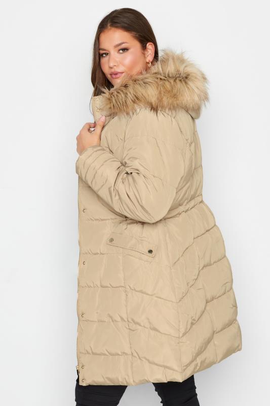 Plus Size Natural Brown Panelled Puffer Midi Coat | Yours Clothing 4