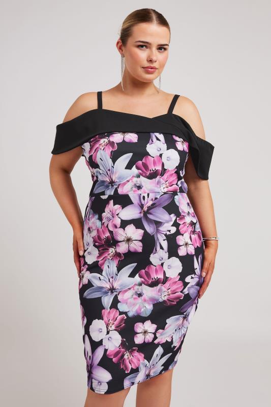 YOURS LONDON Plus Size Pink Floral Print Bardot Shift Dress | Yours Clothing 3
