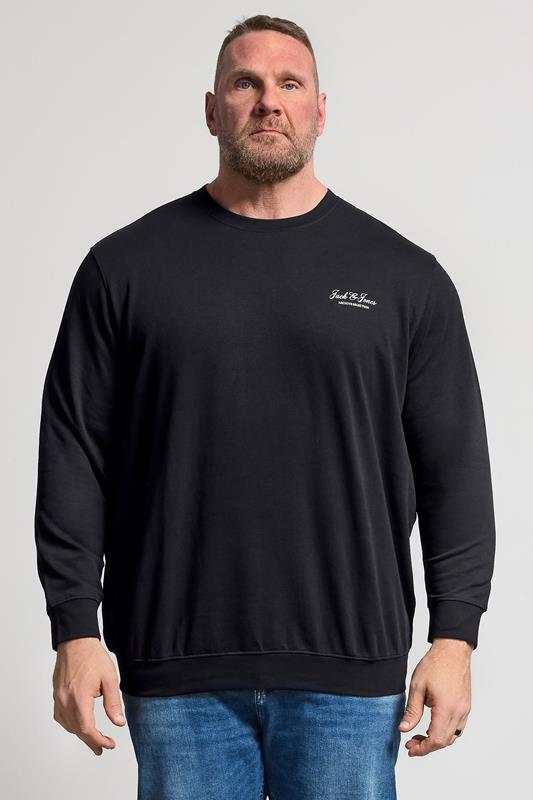 JACK & JONES Big & Tall Black Printed Crew Neck Sweatshirt
