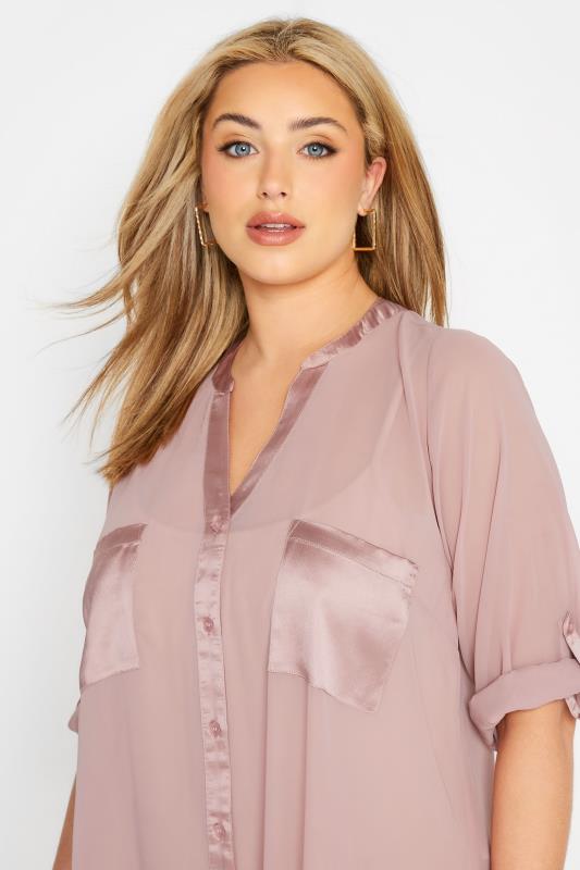 YOURS LONDON Plus Size Pink Satin Pocket Shirt | Yours Clothing 4