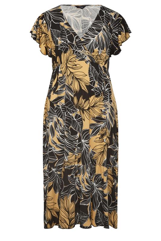 YOURS Plus Size Black & Yellow Floral Print Frill Sleeve Wrap Maxi Dress | Yours Clothing 6