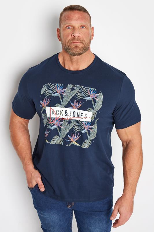 JACK & JONES Big & Tall Navy Blue Tropical T-Shirt 1