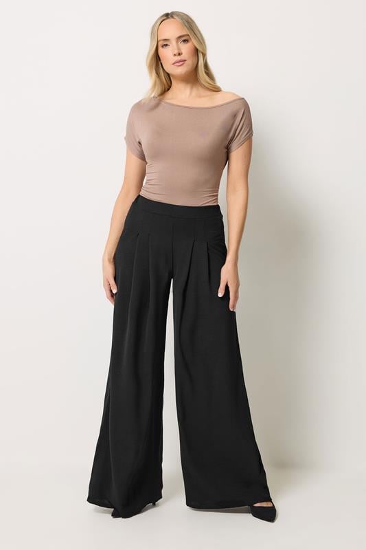  LTS Tall pantalones palazzo negros plisados 