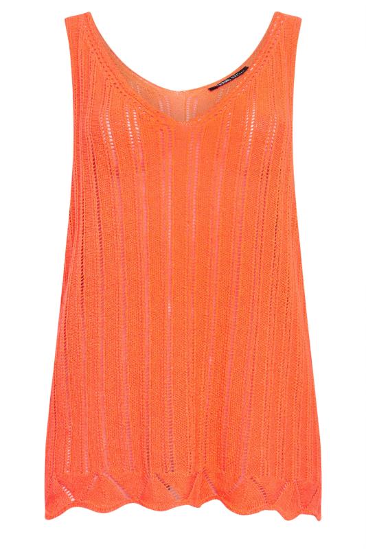 YOURS Plus Size Orange Crochet Knitted Vest Top | Yours Clothing 7