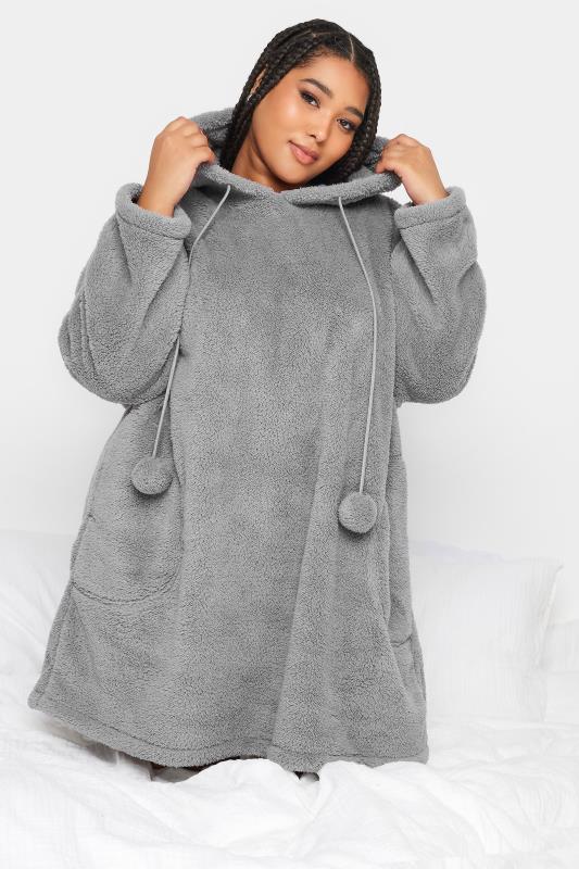 YOURS Plus Size Grey Pocket Snuggle Hoodie | Yours Clothing 2