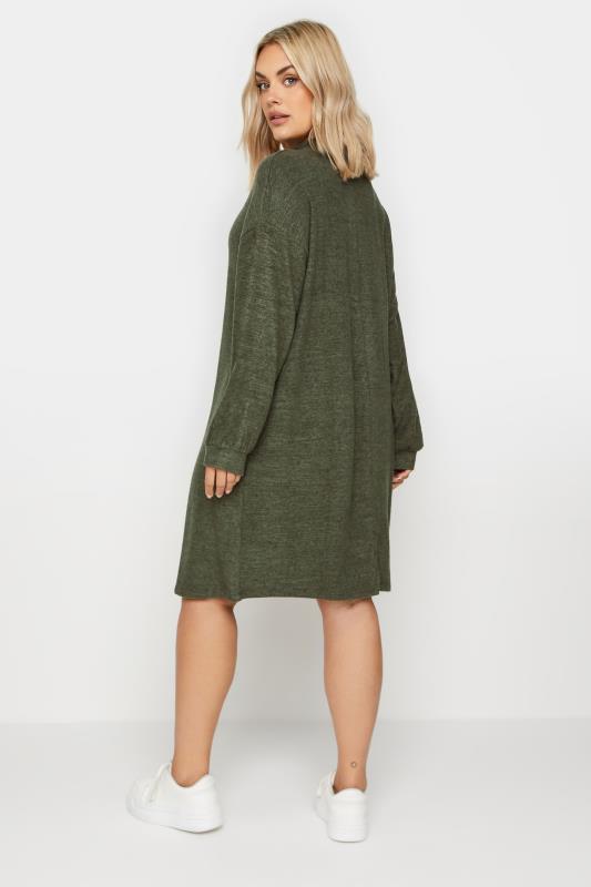 YOURS Plus Size Green Soft Touch Zip Neck Jumper Dress | Yours Clothing 3