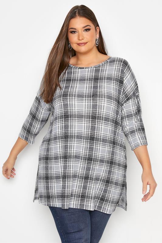 Plus Size  Grey Soft Touch Check Tunic