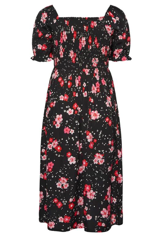 YOURS Plus Size Black Floral Print Shirred Maxi Dress | Yours Clothing 7