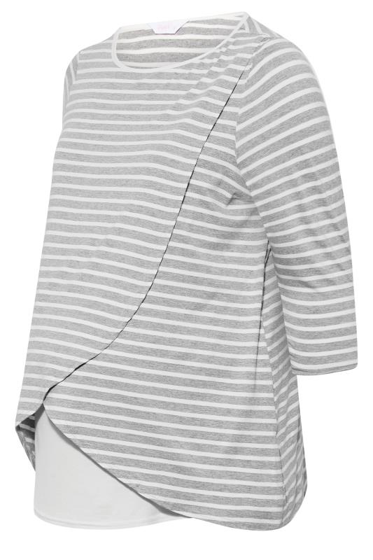 Plus Size BUMP IT UP MATERNITY Grey & White Stripe Nursing Top | Yours Clothing 5