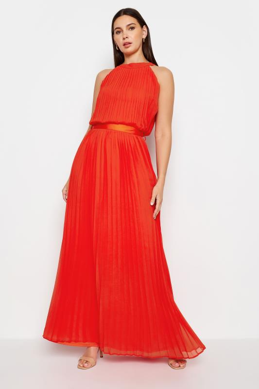  Grande Taille LTS Tall Orange Halterneck Pleated Maxi Dress