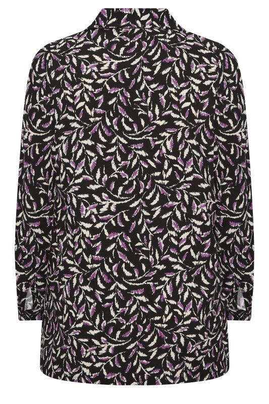 YOURS Plus Size Black Leaf Print Collared Blouse | Yours Clothing 7