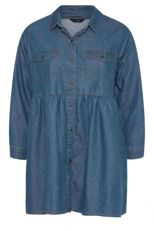 Plus Size Blue Wash Peplum Denim Shirt | Yours Clothing 6