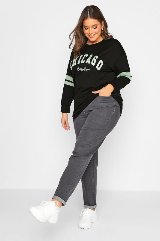 Plus Size Black 'Chicago' Varsity Sweatshirt | Yours Clothing 2
