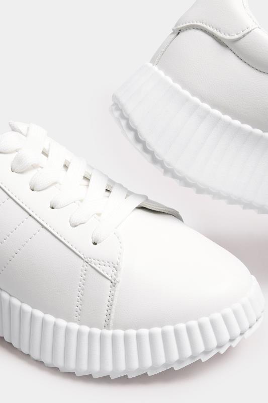 White Ribbed Platform Trainers In Extra Wide EEE Fit | Yours Clothing 5