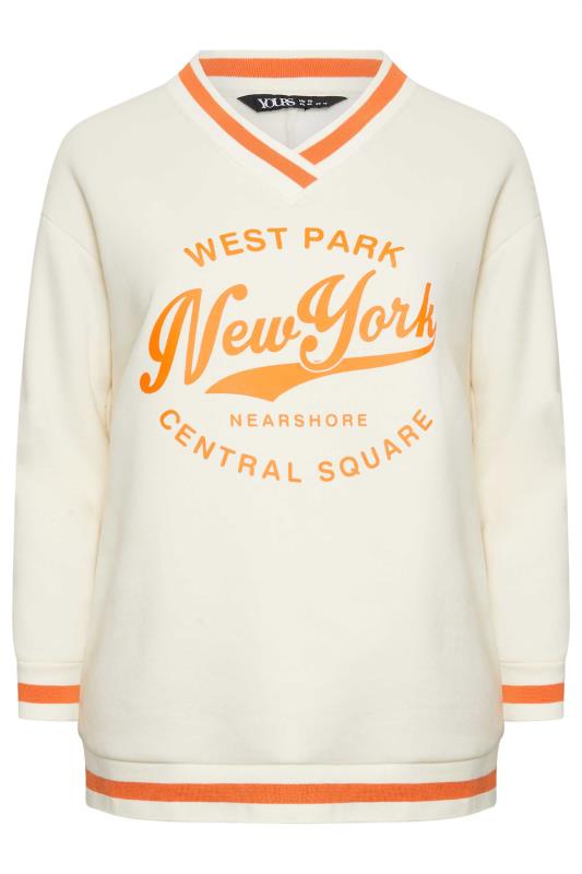 YOURS Plus Size White 'New York' Varsity Sweatshirt | Yours Clothing 5