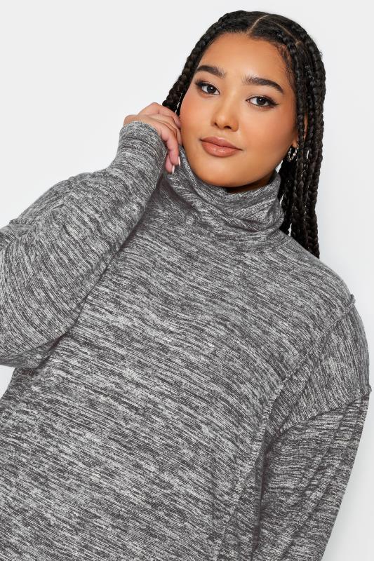 YOURS Plus Size Grey Marl Soft Touch Turtleneck Sweatshirt | Yours Clothing 4