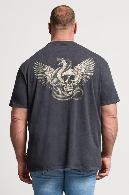 BadRhino Big & Tall Grey  Snake & Skull Graphic Acid Wash T-Shirt | BadRhino 2