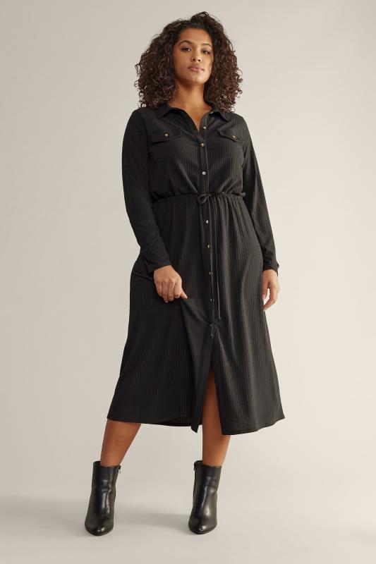 EVANS Plus Size Black Ribbed Utility Dress | Yours Clothing 1