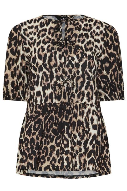 LTS Tall Beige Brown Leopard Print Tie Front Top | Long Tall Sally 1