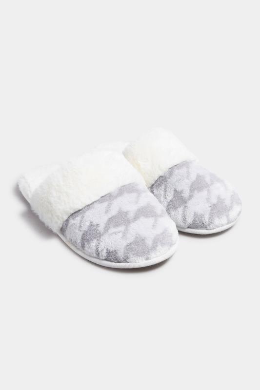 LTS Tall Grey Dogtooth Print  Metallic Mule Slippers In Standard D Fit 2