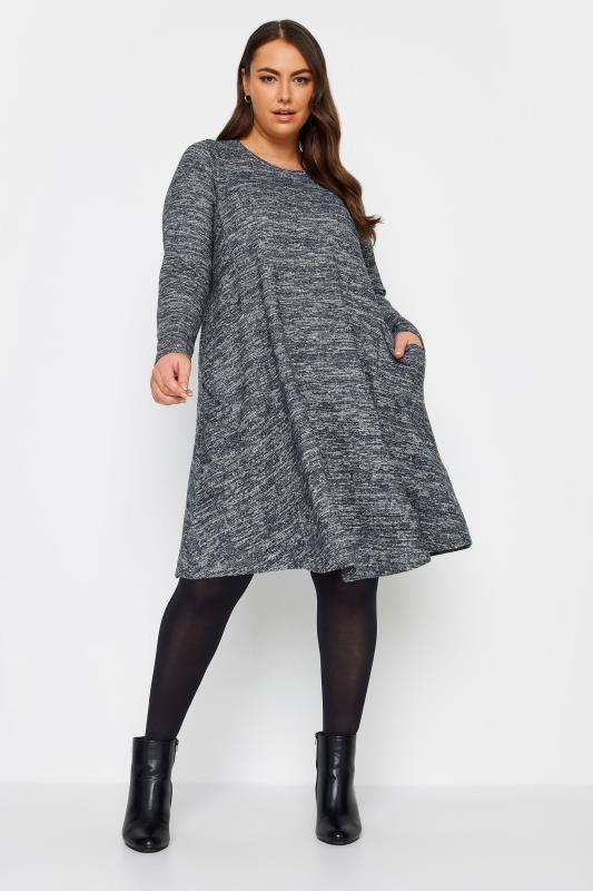 YOURS Plus Size Navy Blue Marl Soft Touch Pocket Dress | Yours Clothing 2
