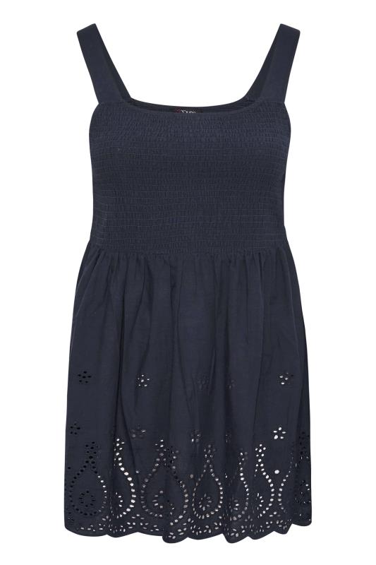Navy Blue Shirred Broderie Anglaise Vest Top_X.jpg