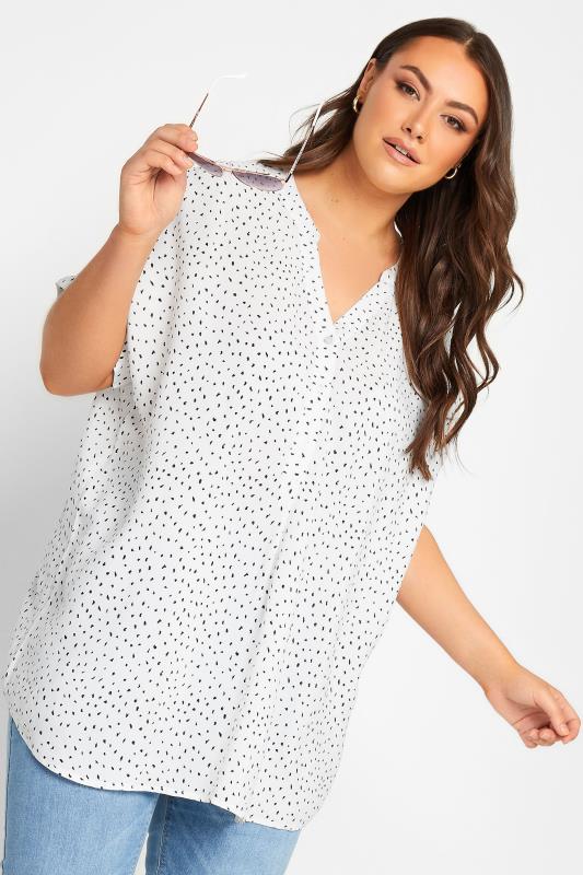 YOURS Plus Size White Spot Print Half Placket Shirt| Yours Clothing  1