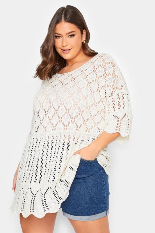 YOURS Plus Size Curve White Crochet Jumper | Yours Clothing  2