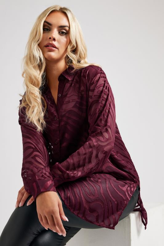 Plus Size  YOURS LONDON Curve Burgundy Red Zebra Burnout Shirt