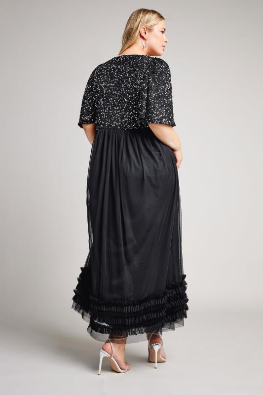 LUXE Plus Size Curve Black Sequin Sweetheart Ruffle Maxi Dress | Yours Clothing  4