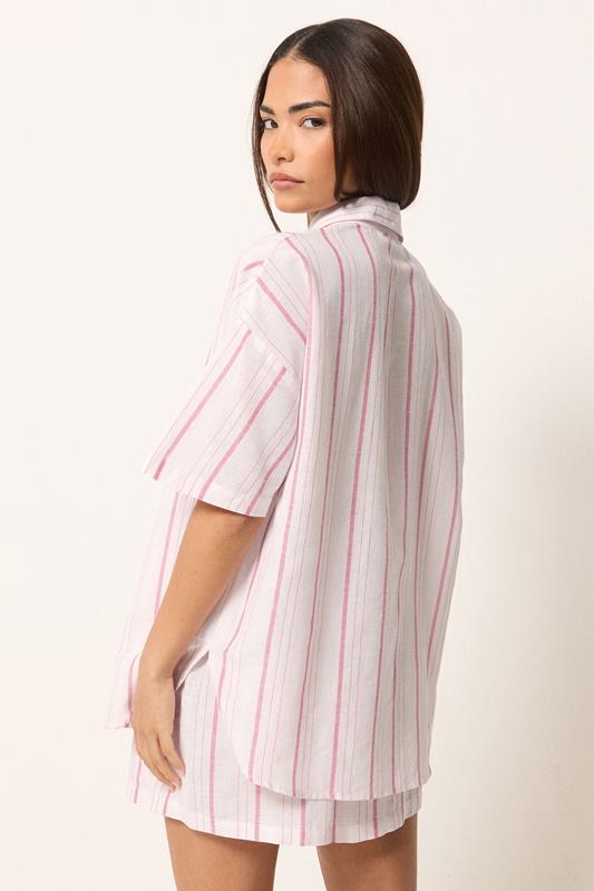PixieGirl Petite Women's Pink Stripe Linen Shirt | PixieGirl 4