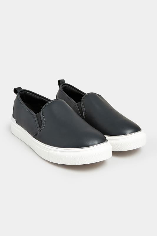 Black & Silver Hardware Slip-On Trainers In Extra Wide EEE Fit | Yours Clothing 3