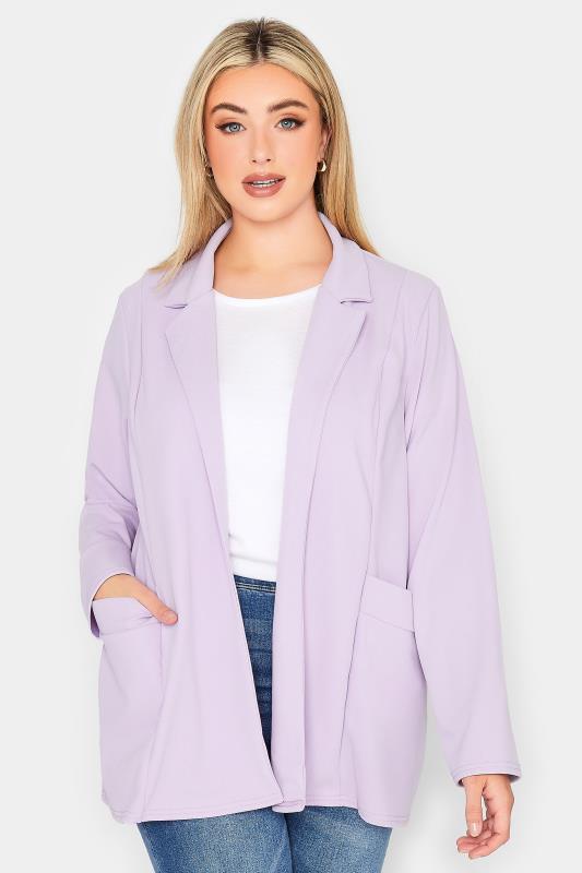 YOURS PETITE Plus Size Lilac Purple Scuba Blazer | Yours Clothing 1