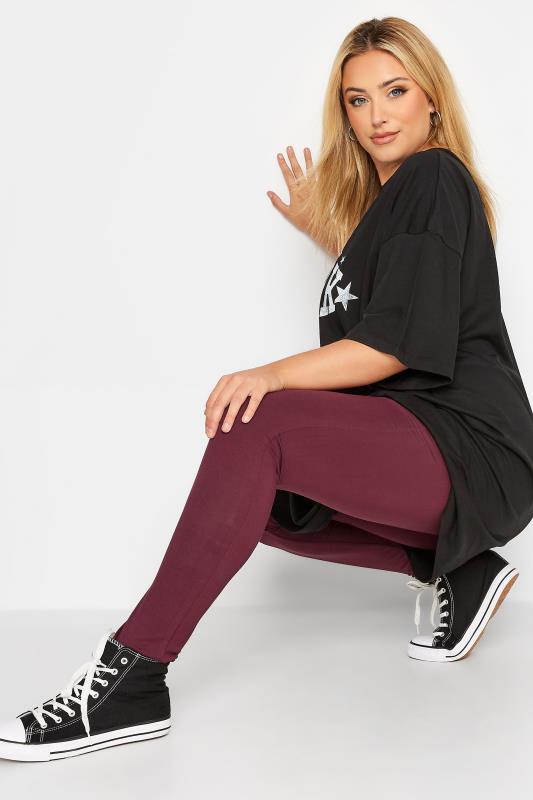 Curve Plus Size Berry Red Leggings | Yours Clothing 3
