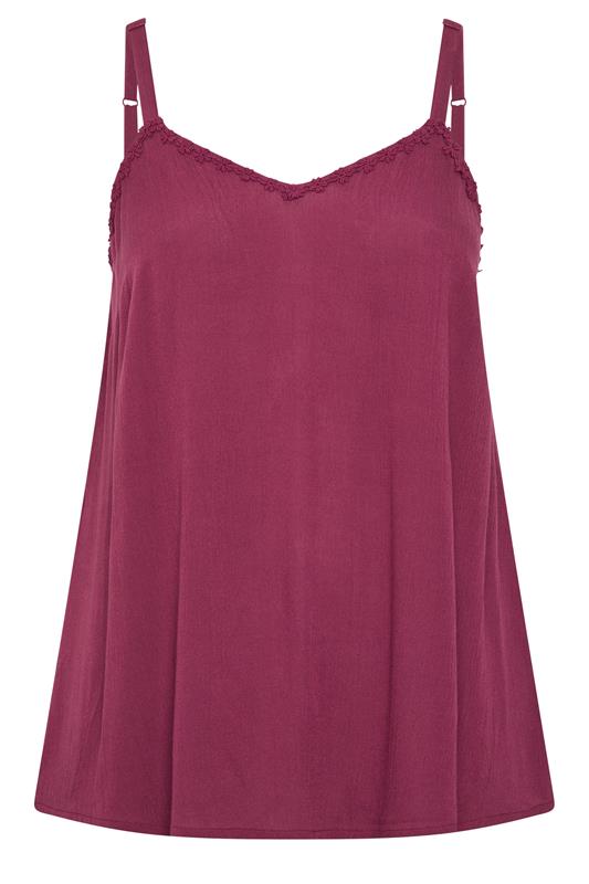 YOURS Plus Size Red Embroidered Floral Trim Vest Top | Yours Clothing 5
