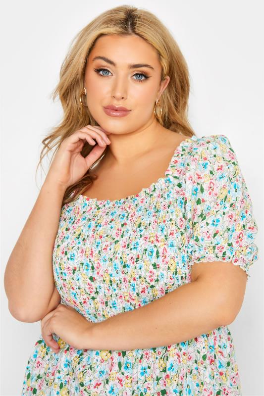 Plus Size Sage Green Ditsy Print Shirred Top | Yours Clothing  4