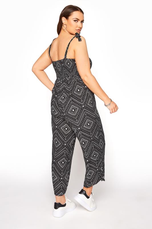 Black Aztec Shirred Bardot Jumpsuit | Yours Clothing 3