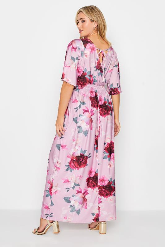 YOURS LONDON Plus Size Pink Floral Shirred Maxi Dress | Yours Clothing  3