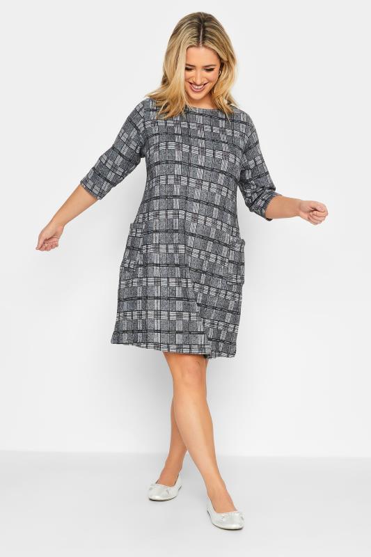 Plus Size Grey Check Print Soft Touch Tunic Dress | Yours Clothing 2