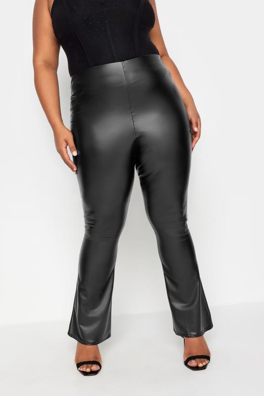 LIMITED COLLECTION Plus Size Black Faux Leather Flared Trousers | Yours Clothing 1