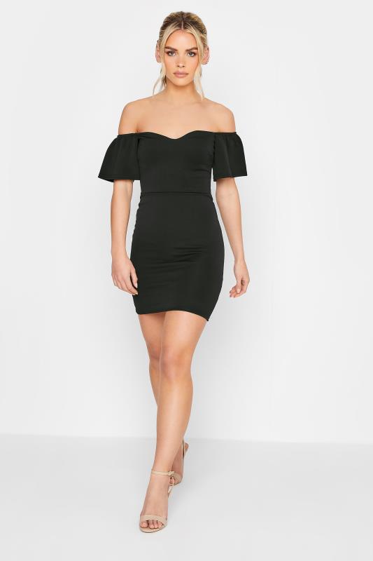 Petite Black Ruffle Shoulder Mini Dress | PixieGirl  1
