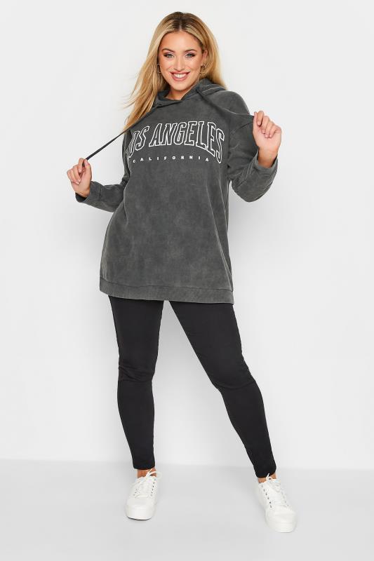 Plus Size Charcoal Grey 'Los Angeles' Slogan Hoodie | Yours Clothing 2