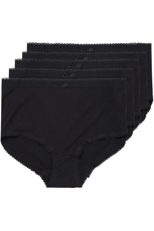 5 PACK Curve Black Cotton High Waisted Full Briefs 2